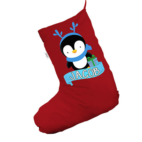 Personalised Cute Penguin Present Red Christmas Stockings Socks