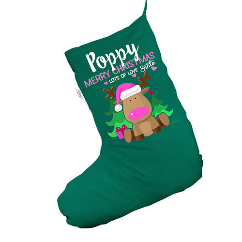 Personalised Pink Reindeer Green Christmas Stocking Gift Bag