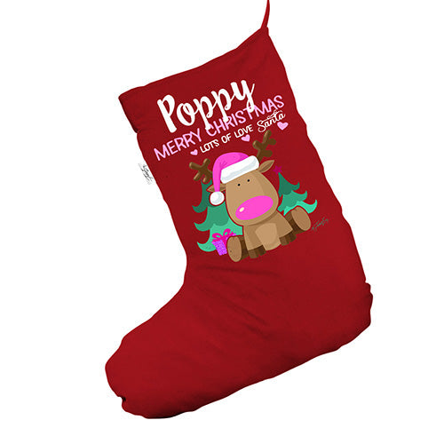 Personalised Pink Reindeer Red Christmas Stockings Socks