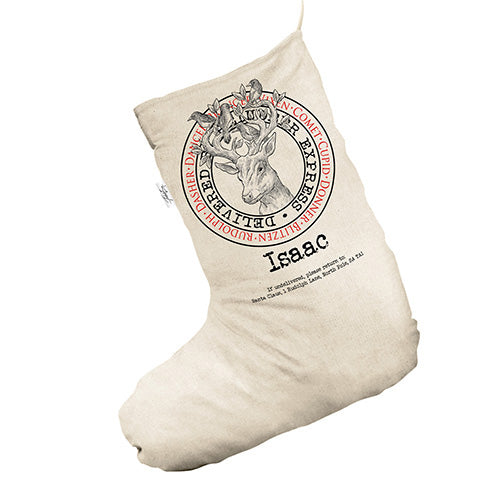 Special Delivery Reindeer Service Vintage Personalised White Christmas Stockings Socks