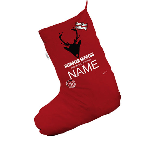 Personalised Reindeer Express Red Christmas Stocking Gift Bag