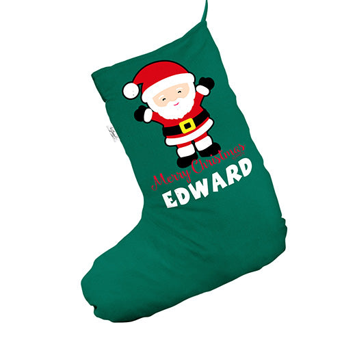 Personalised Santa Merry Christmas Green Christmas Stocking Gift Bag