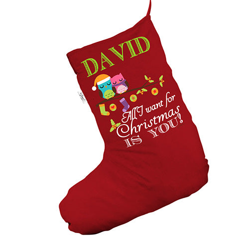 Personalised Birds Mistletoe Red Christmas Stocking