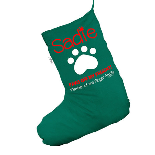 Personalised Paw print Green Santa Claus Christmas Stockings