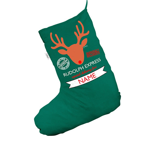 Personalised Rudolph Express Green Christmas Stockings Socks