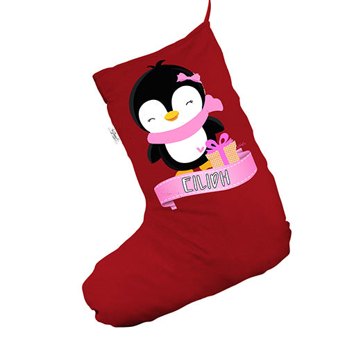 Personalised Pink Penguin Red Santa Claus Christmas Stockings