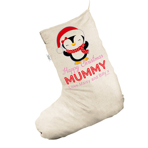 Personalised Mummy Penguin White Santa Claus Christmas Stockings