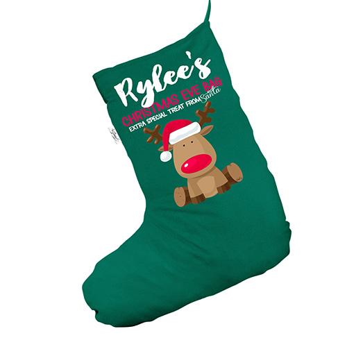 Personalised Blue Baby's First Christmas Green Christmas Stocking Gift Bag