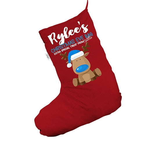 Personalised Blue Baby's First Christmas Red Christmas Stocking Gift Bag