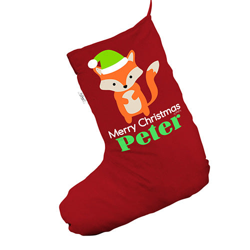 Personalised Merry Christmas Fox Red Christmas Stocking Gift Bag