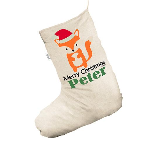 Personalised Merry Christmas Fox White Deluxe Christmas Stocking