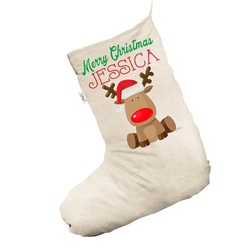 Personalised Nose Reindeer White Christmas Stocking