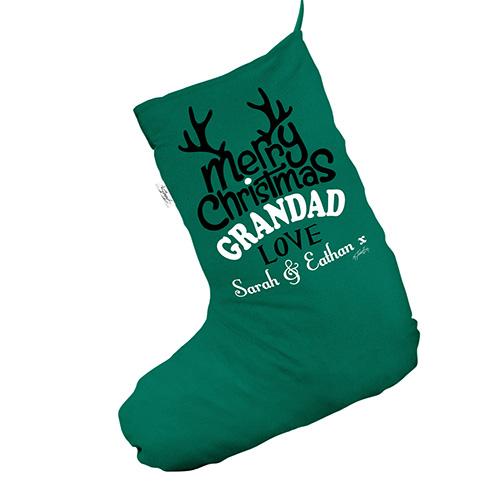 Personalised Merry Christmas Grandad Green Christmas Stocking Gift Bag