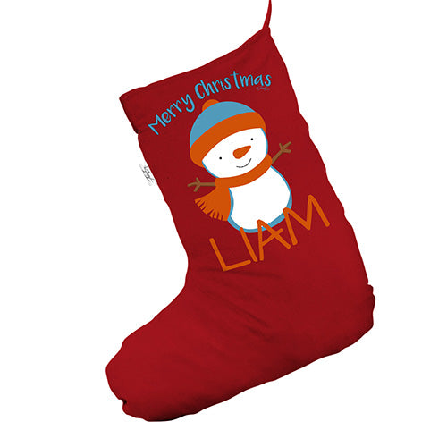 Personalised Merry Christmas Snowman Red Christmas Stocking