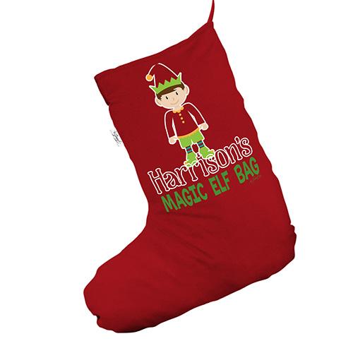 Personalised Magic Elf Red Christmas Stocking