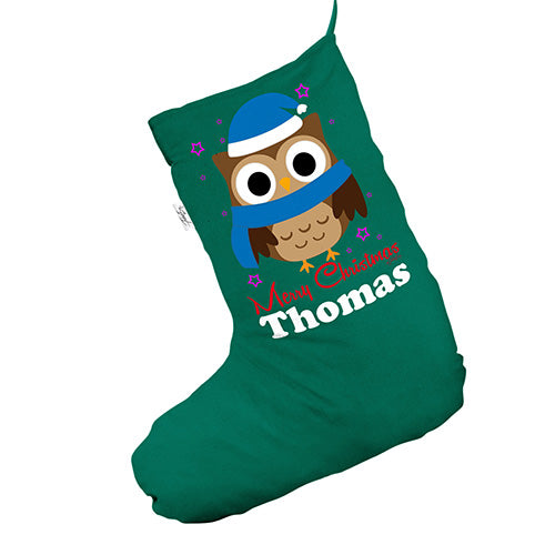 Personalised Merry Christmas Owl Green Christmas Stockings Socks