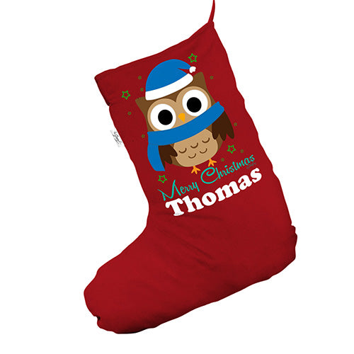 Personalised Merry Christmas Owl Red Santa Claus Christmas Stockings