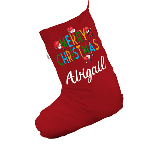 Personalised Merry Christmas Elves Red Deluxe Christmas Stocking