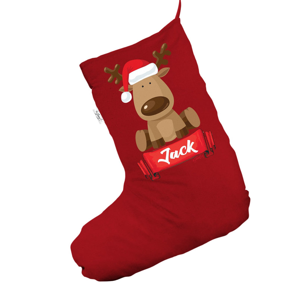 Personalised Santa Hat Reindeer Red Deluxe Christmas Stocking