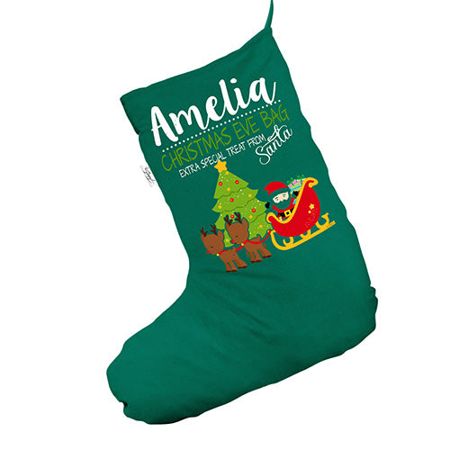 Personalised Santa Reindeer Green Christmas Stocking