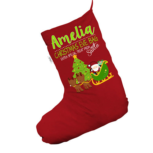 Personalised Santa Reindeer Red Deluxe Christmas Stocking