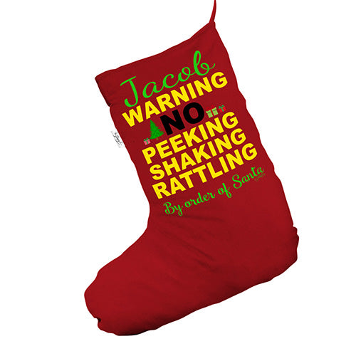 Personalised No Peeking By Order Of Santa Red Deluxe Christmas Stocking