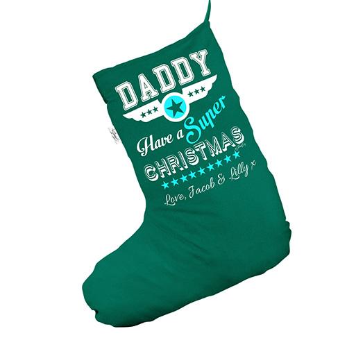 Personalised Super Christmas Dad Green Santa Claus Christmas Stockings