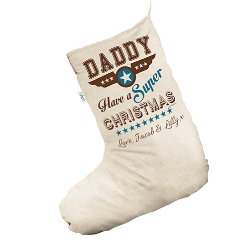 Personalised Super Christmas Dad White Christmas Stockings Socks