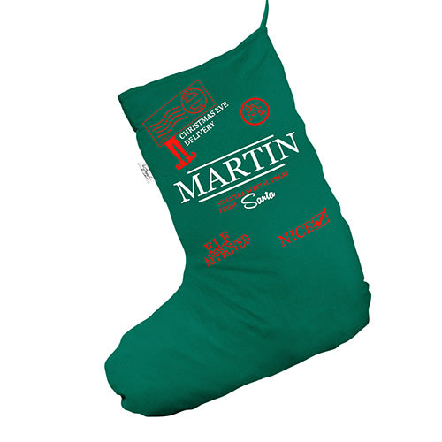 Personalised Christmas Eve Postage Green Deluxe Christmas Stocking