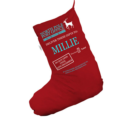 Personalised North Pole Post Office Red Christmas Stocking