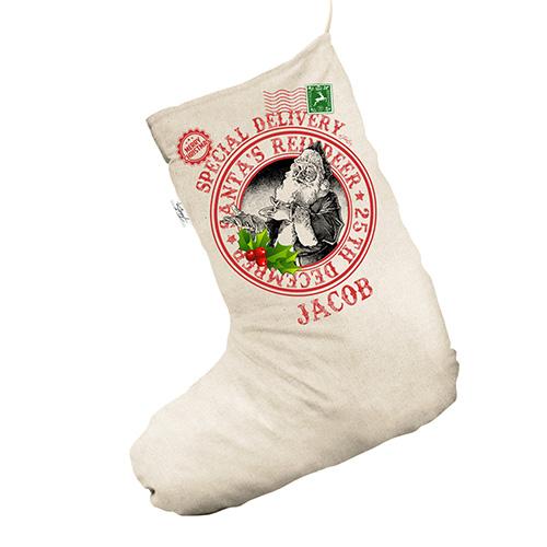 Special Delivery Vintage Santa Stamp Personalised White Christmas Stockings Socks