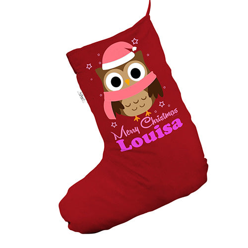 Personalised Christmas Owl Red Christmas Stocking Gift Bag