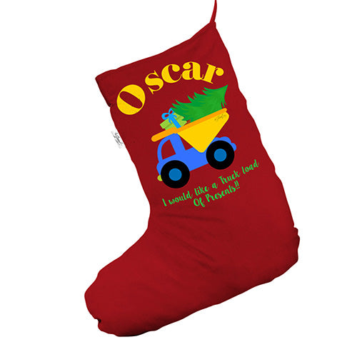 Personalised Truckful of Presents Red Christmas Stocking