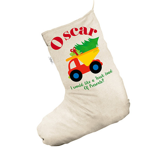 Personalised Truckful of Presents White Christmas Stocking