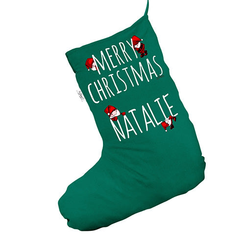 Personalised Merry Christmas Elf Green Christmas Stockings Socks