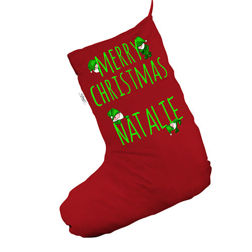 Personalised Merry Christmas Elf Red Christmas Stocking