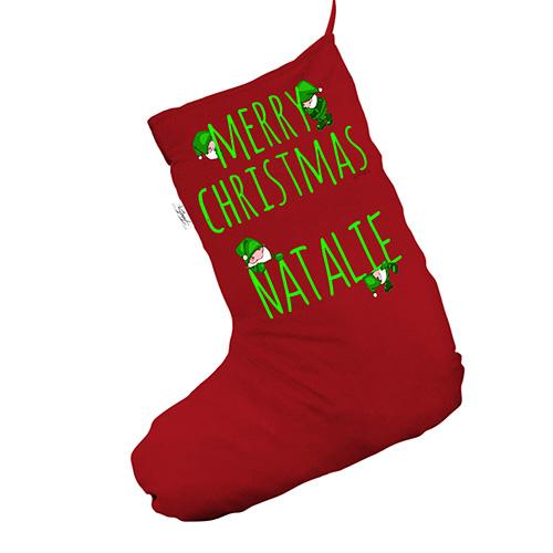 Personalised Merry Christmas Elf Red Christmas Stocking