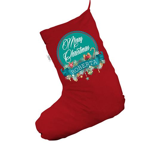 Personalised Merry Christmas Wreath Red Christmas Stockings Socks