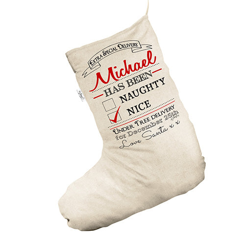 Personalised Naughty Nice White Christmas Stocking