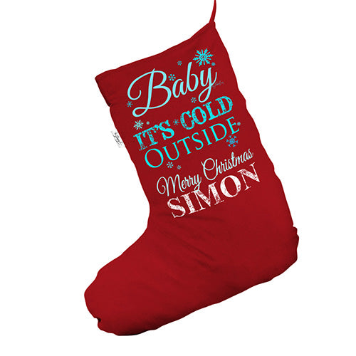 Personalised Baby It's Cold Outside Red Christmas Stockings Socks