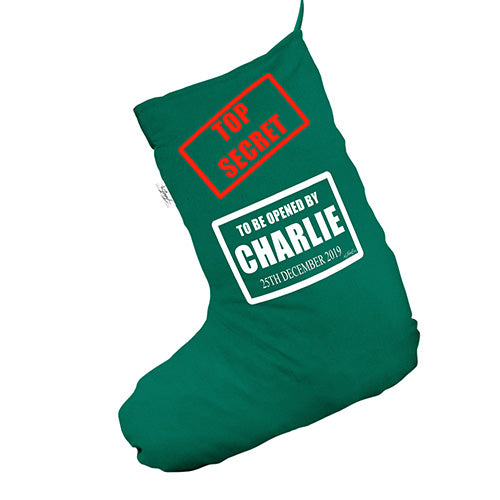 Personalised Top Secret Green Christmas Stocking