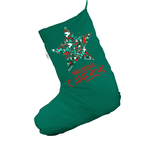 Personalised Xmas Star Green Christmas Stockings Socks