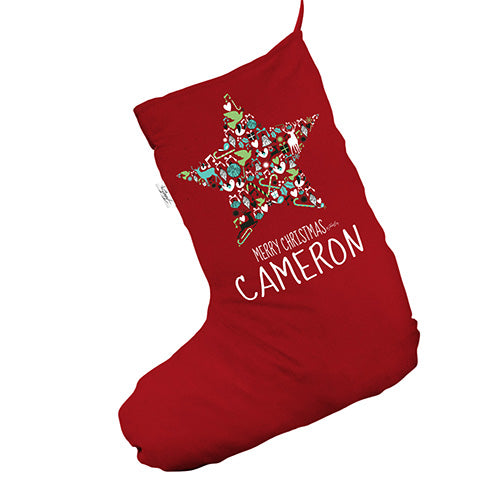 Personalised Xmas Star Red Christmas Stocking Gift Bag