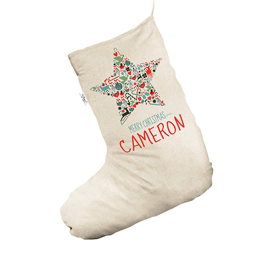 Personalised Xmas Star White Santa Claus Christmas Stockings