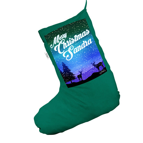 Personalised Merry Christmas Deer Green Christmas Stocking Gift Bag