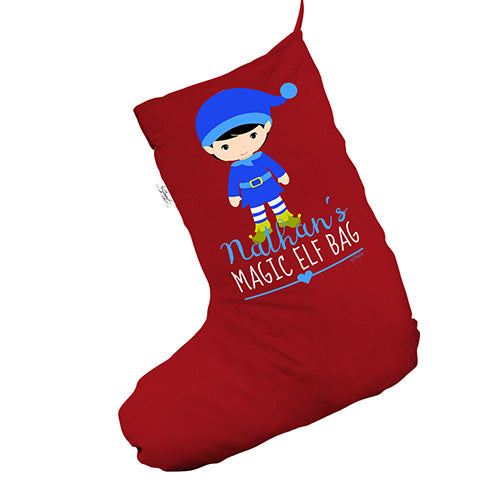 Personalised Magic Boy Elf Bag Red Deluxe Christmas Stocking