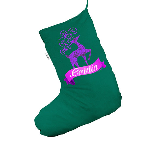 Personalised Decorative Xmas Reindeer Green Christmas Stocking Gift Bag