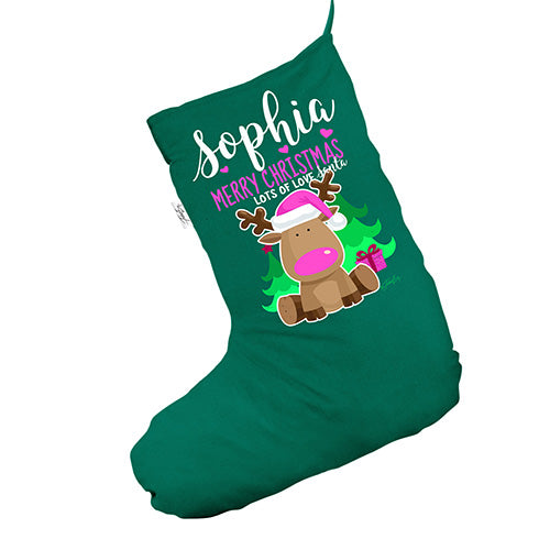 Personalised Cute Pink Reindeer Green Santa Claus Christmas Stockings