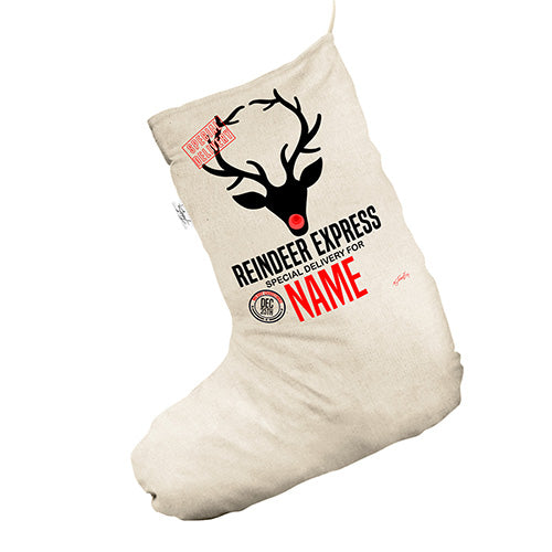 Personalised Reindeer Express Delivery White Deluxe Christmas Stocking