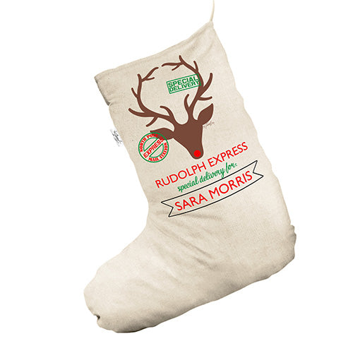 Personalised Rudolph Express Delivery White Christmas Stockings Socks